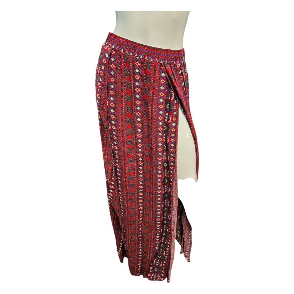Shein Boho Red Maxi Skirt Womens Size 6 Double Side Slit - Picture 3 of 7